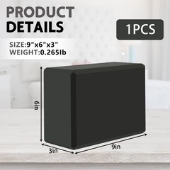 MBHKRRS 9″x6″x3″ Yoga Blocks, Soft Non-Slip Surface 9″x6″x3″, black-1 Pack