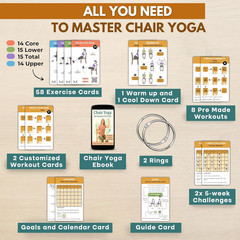 Chair Yoga Seniors over 60 70 Exercise Cards Videos Workout Plan Includes Weight