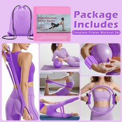 Home Exercise Equipment Pilates Kit Ring Ball Resistance Bands Adjustable Purple