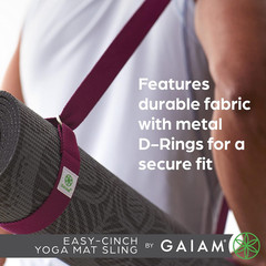 Yoga Mat Carry Strap Easy-Cinch Sling with Metal D-Rings