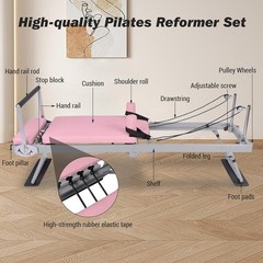 Foldable Pilates Reformer Machine with Wheels, Adjustable Armrests & Headrest