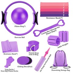 Home Exercise Equipment Pilates Kit Ring Ball Resistance Bands Adjustable Purple