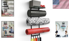 Yoga Mat Holder Wall Mount Storage Rack with Hooks and Shelves