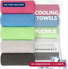 Puomue 5 Pack Cooling Towels, 40 Inches X 12 Inches, Breathable Soft Chilly Micr