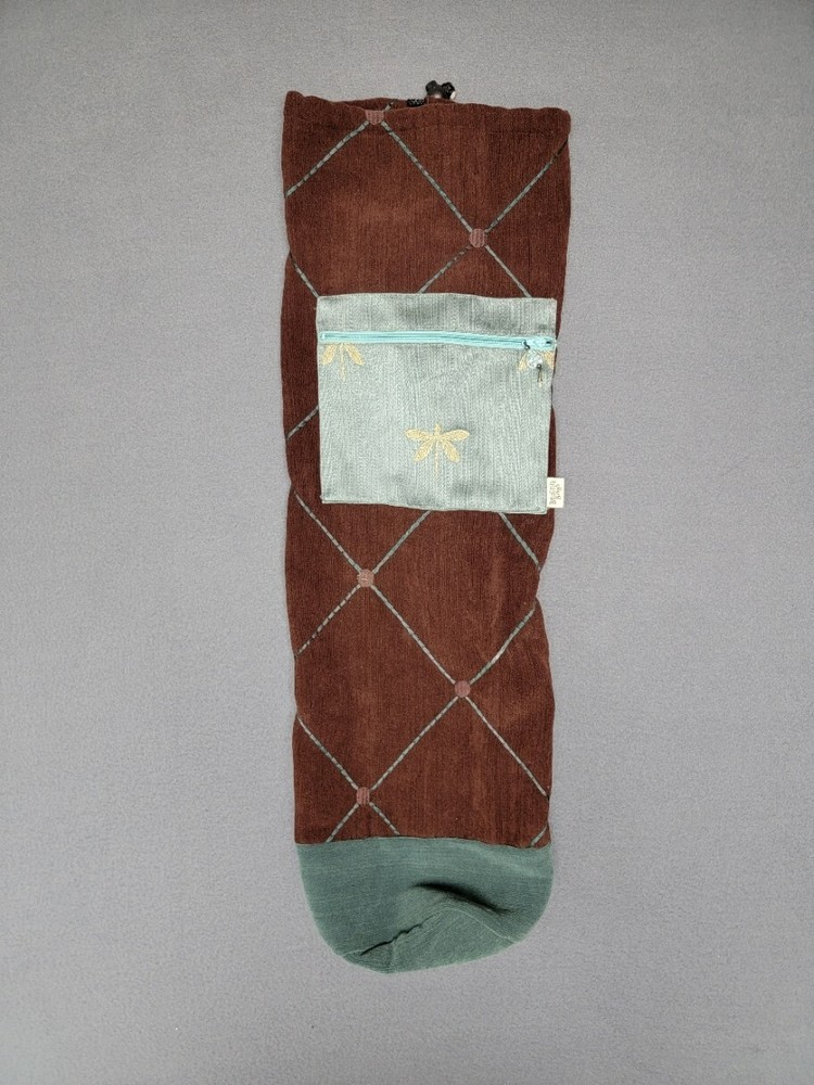 BEATNIK BAGS Yoga Mat Carry Bag Extra Zip Pocket Brown Green Dragonfly Corduroy