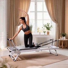 Pilates Reformer Foldable Machine w/ 5 Adjustable Resistance Spring Up to 550LBS