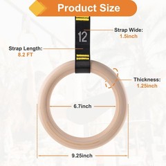 Cupbunny Wooden Gym Rings with 9ft Double-Layer Numbered Straps Quick black