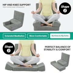 Pro Meditation Cushion Set with Adjustable Back Support, Large 3-in-1 Floor