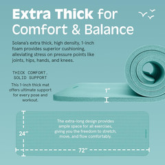 Solana Yoga Mat 1″ Thick W/Nylon Strap for Men & Women – Non Slip Exercise Mat f