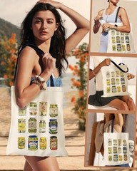Aesthetic Canvas Tote Bag with Inner Pocket for Women, Cloth Canned Pickle