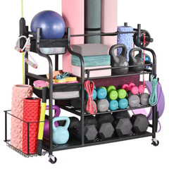 220lb Gym Storage Rack with Wheels – Dumbbell, Mat, Barbell Organizer