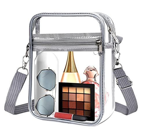 Clear Bag Stadium Approved,Clear Crossbody Purse Bag, with Adjustable Gray