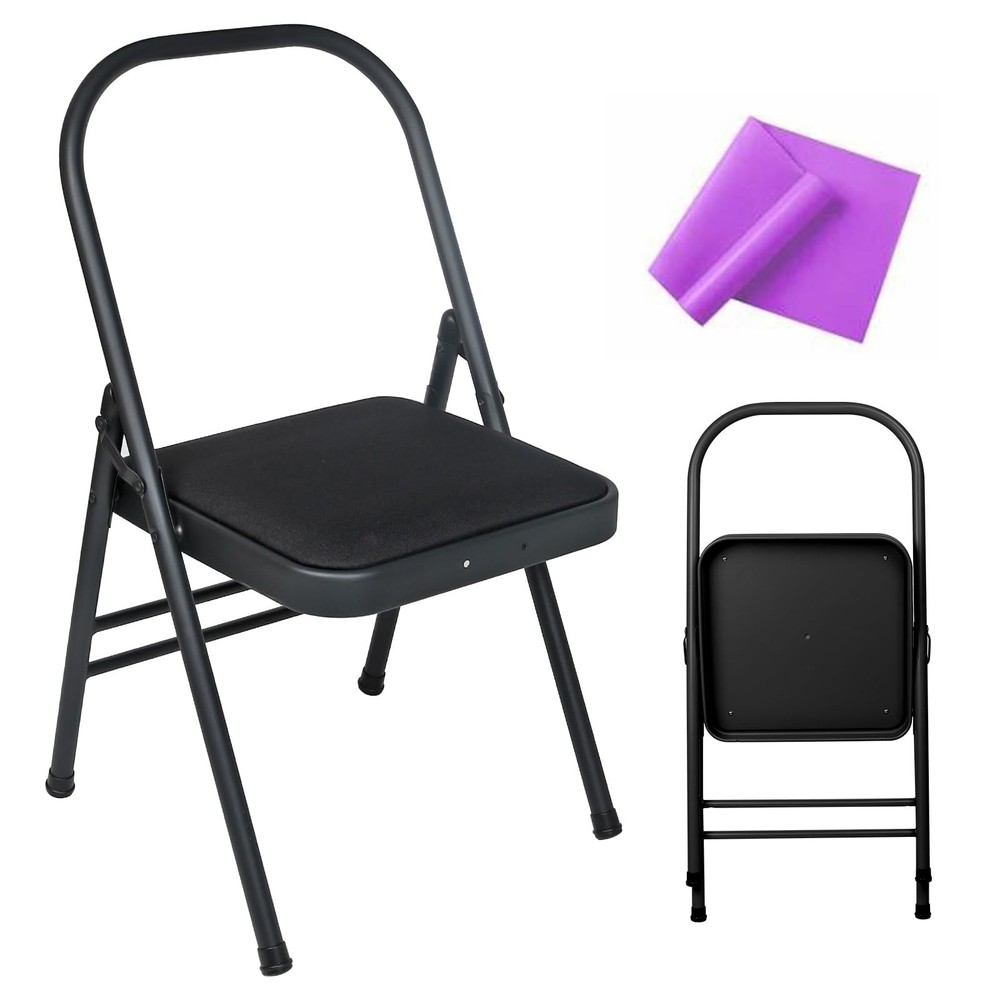 Foldable Backless Yoga Chair with Resistance Band for Abs & Core, Flexibility…