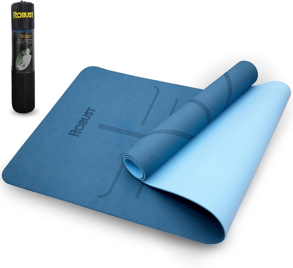 Robust Non-Slip Yoga Mat with Strap, 1/4″ Thick TPE 72*24*0.25 inch, Blue