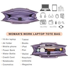 15.6″ Vegan Leather Laptop Bag for Women Lightweight Water-Resistant Purple