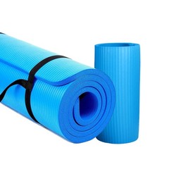 BalanceFrom Fitness 1″ Extra Thick Yoga Mat w/Knee Pad and Carrying Strap, Blue