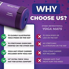Instructional Yoga Mat with Carrying Strap: Cute Yoga Blue/Purple (68″ x 24″)