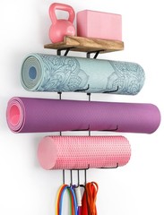 Yoga Mat Holder Accessories Wall Mount Organizer Storage Decor Foam Roller an…