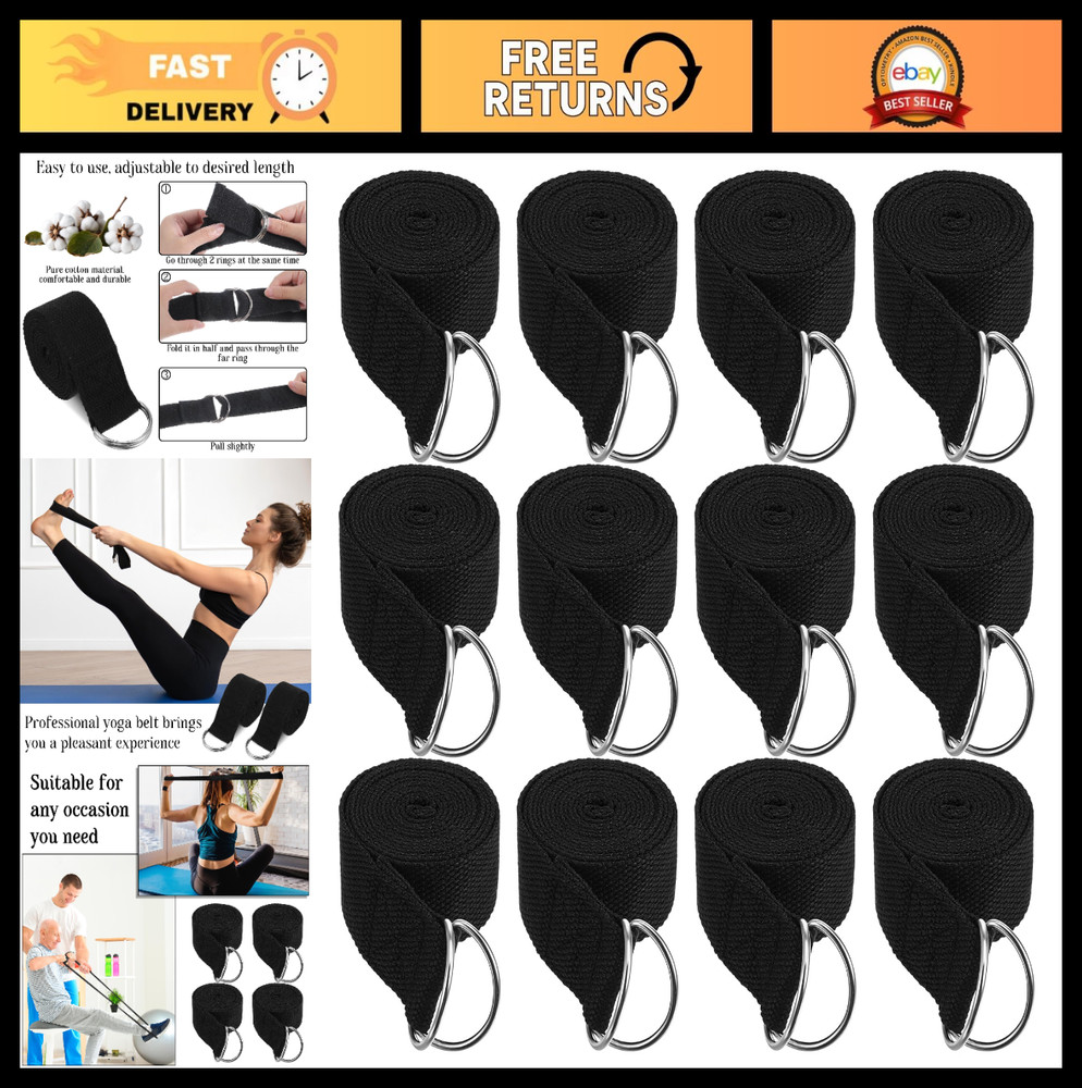12 Pack 6 Ft Yoga Straps with Adjustable D-Ring Buckles for Stretching & Flexibi