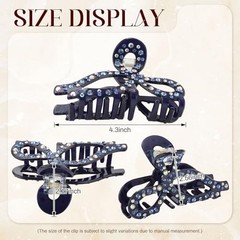 Rhinestone Hair Bow Claw Clip for Women, 4.3″, Butterfly Style, Non Slip, Navy