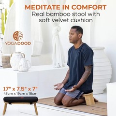 Yoga Dood Meditation Bench – Folding Bamboo Meditation Stool with Velvet Cush…