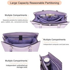 15.6″ Vegan Leather Laptop Bag for Women Lightweight Water-Resistant Purple