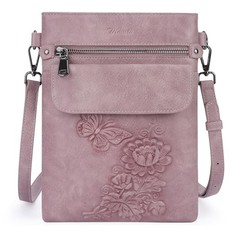 Small Crossbody Purse for Women, Vegan Leather Multi Pocket Bag with Purple