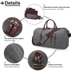 Travel Duffel Bag Large Canvas Duffle Bag for Men Women Leather Weekender Ove…