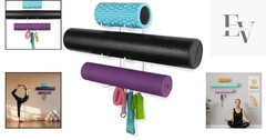 Space-Saving Metal Yoga Mat Holder with Hooks for Stylish Home Gym Organization