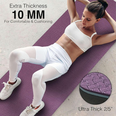 Extra Thick Exercise Yoga Mat with Strap – 2/5 Inch (10MM), Non-Slip Workout Mat