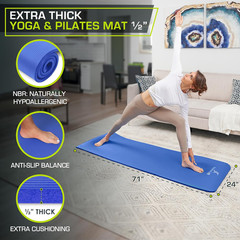 Extra Thick Yoga and Pilates Mat ½” (13mm), 71-inch Long High Density Exercise M