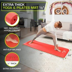 High Density Yoga Mat 1/2 Inch Thick with Carrying Strap for Easy Transport