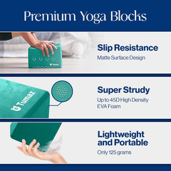 Non-Slip Yoga Blocks 2-Pack – High Density/Lightweight EVA Foam & Natural Cork f