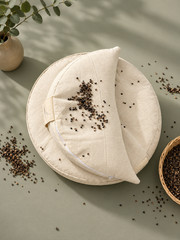 Buckwheat Hull Meditation Cushion Set Round Crescent Zafu 100% Cotton
