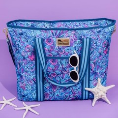 Blue Picnic and Beach Cooler, Insulated Bag with Adjustable Shoulder Strap