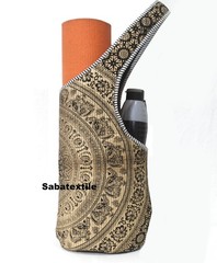 Indian Black-Gold Jhola Tote Bag, Quilted Yoga Mat Bag,Handblock Yoga Mat Bag US
