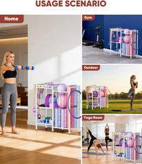 3-Tier Dumbbell & Yoga Mat Storage Rack with Hooks for Home Gym Organization
