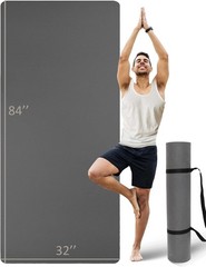 Extra Long & Wide Thick Yoga Mat, 84”x32”x7mm Double-Sided Non Slip,with Strap