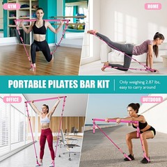 Ayombo Pilates Bar Kit with Resistance Bands, At Home Workout Equipment, Pink