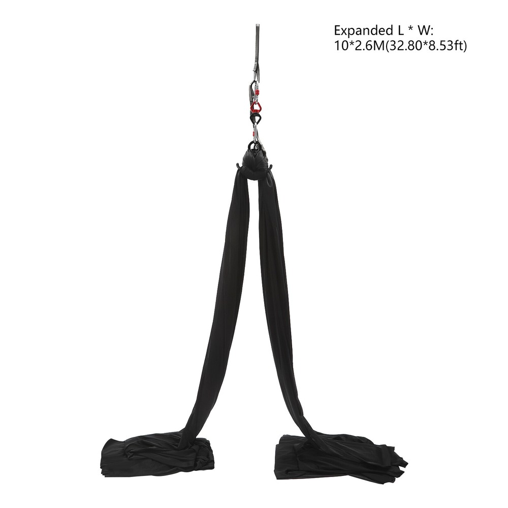 10M Aerial Silks Yoga Swing Kit Yoga Hammock Flying Dance Aerial Yoga Black
