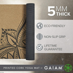 Gaiam Cork Yoga Exercise Mat | Natural Sustainable Cork Resists Sweat and Odors