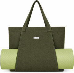Yoga Mat Bag for Women, Pure Cotton Canvas Yoga Tote with Wet/Dry Pocket, Bottle