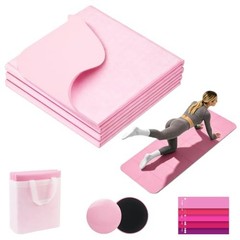 Foldable Yoga Mat with Resistance Band & Sliding Discs, 0.24″ Thick Eco PInk