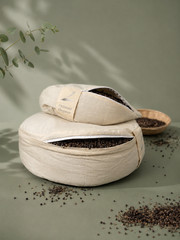 Buckwheat Hull Meditation Cushion Set Round Crescent Zafu 100% Cotton