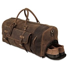 Leather Duffel Bag 28 inch Large Travel Bag Gym Distressed Tan Shoe Pocket