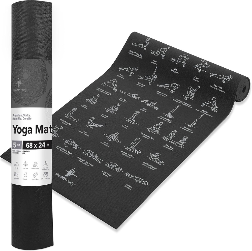 Yoga Mat Women & Men Large 5mm Thick 68 Inch Long Non Slip Exercise Mats W/ 70