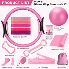 Pilates Ring Set for Home Workout -13” Pilates Fitness Circle & Ball, Hip Th…
