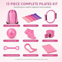 Pilates Kit for Women, 13 Piece Home Workout Starter Set with 14 Inch Ring,