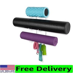Sturdy White Metal Yoga Mat Holder with Hooks for Stylish Storage Solutions