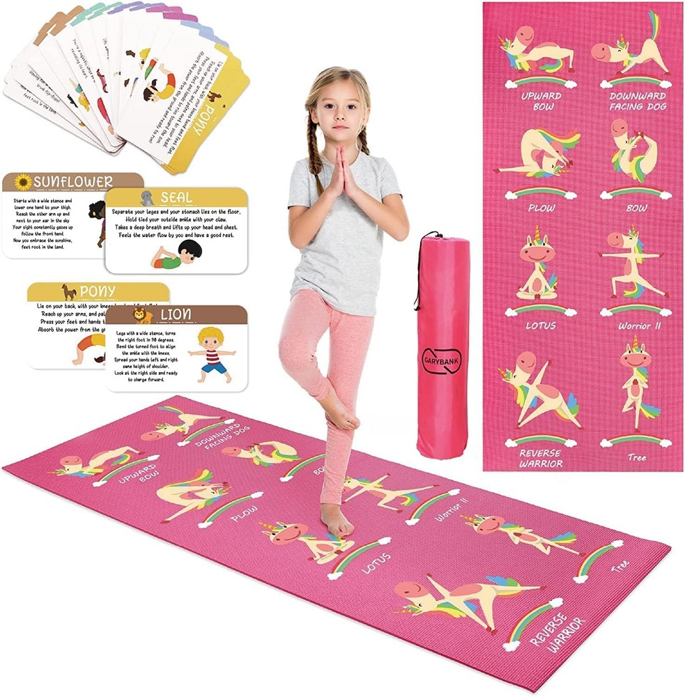 Unicorn Kids Yoga Mat Set -Non-slip Exercise Mats with Fun Prints -12 Mindful…